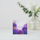 Violet Gold Floral Geometric Frame Elegant Quadratische Visitenkarte (Stehend Vorderseite)