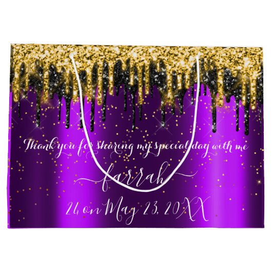 Violet Gold Lila Black Tropfens Gefallen Große Geschenktüte (Rückseite)