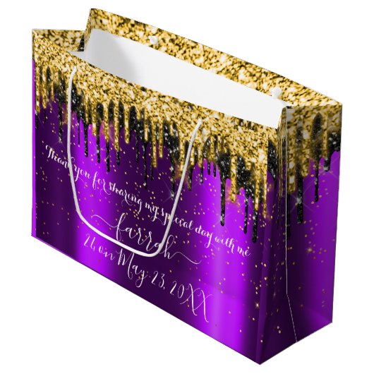 Violet Gold Lila Black Tropfens Gefallen Große Geschenktüte (Vorderseite Schrägansicht)