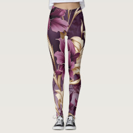 Violet Gold Orchids Muster Leggings