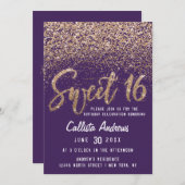 Violet Gold Scattered Glitzer Ombre Sweet 16 Einladung (Vorne/Hinten)