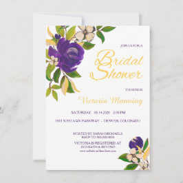 Violet Gold Watercolor Bouquet Brautparty Einladung