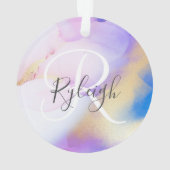 Violet Gold Watercolor Luxus Custom Monogram Name Ornament (Rückseite)