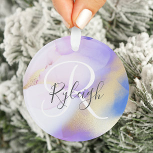 Violet Gold Watercolor Luxus Custom Monogram Name Ornament