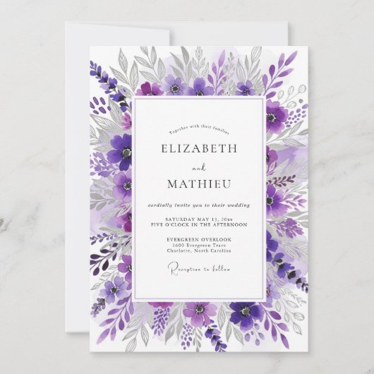 Violet Graceful Spring Wedding Einladung (Vorderseite)