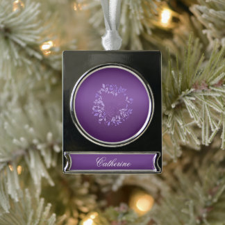 Violet Gradient Rose Wreath Banner-Ornament Silber
