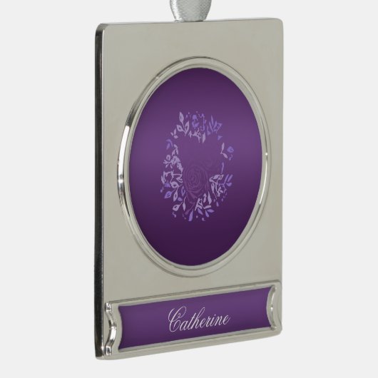 Violet Gradient Rose Wreath Banner-Ornament Silber (Rechts)