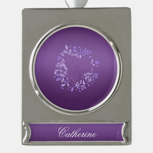 Violet Gradient Rose Wreath Banner-Ornament Silber (Vorderseite)