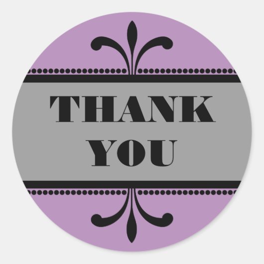 Violet/Grau Extravagant Art Deco Danke Stickers (Vorderseite)