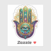 Violet Green Gold Petals Hamsa Turquoise Third Eye Aufkleber (Blatt)