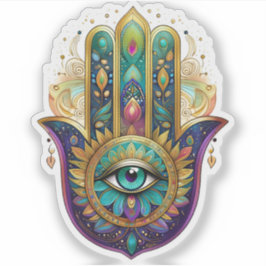 Violet Green Gold Petals Hamsa Turquoise Third Eye Aufkleber