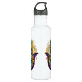 Violet Green Gold Petals Hamsa Turquoise Third Eye Edelstahlflasche (Vorderseite)