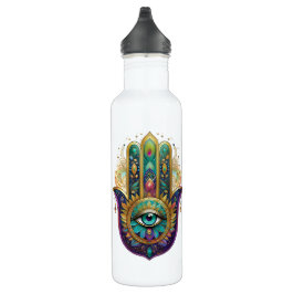 Violet Green Gold Petals Hamsa Turquoise Third Eye Edelstahlflasche