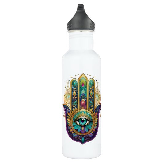 Violet Green Gold Petals Hamsa Turquoise Third Eye Edelstahlflasche (Rechts)