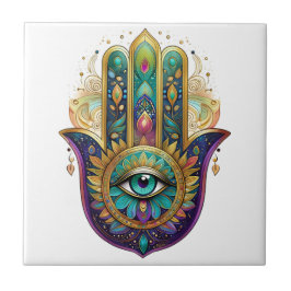 Violet Green Gold Petals Hamsa Turquoise Third Eye Fliese