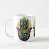 Violet Green Gold Petals Hamsa Turquoise Third Eye Kaffeetasse (Links)