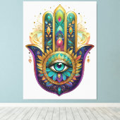 Violet Green Gold Petals Hamsa Turquoise Third Eye Leinwanddruck (Insitu (Holzboden))