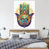 Violet Green Gold Petals Hamsa Turquoise Third Eye Leinwanddruck (Insitu (Schlafzimmer))