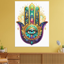 Violet Green Gold Petals Hamsa Turquoise Third Eye Leinwanddruck