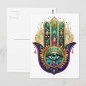 Violet Green Gold Petals Hamsa Turquoise Third Eye Postkarte (Vorne/Hinten)