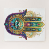 Violet Green Gold Petals Hamsa Turquoise Third Eye Puzzle (Horizontal)