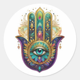 Violet Green Gold Petals Hamsa Turquoise Third Eye Runder Aufkleber