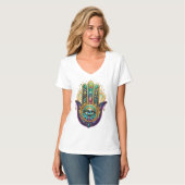 Violet Green Gold Petals Hamsa Turquoise Third Eye T-Shirt (Vorderseite Vollansicht)