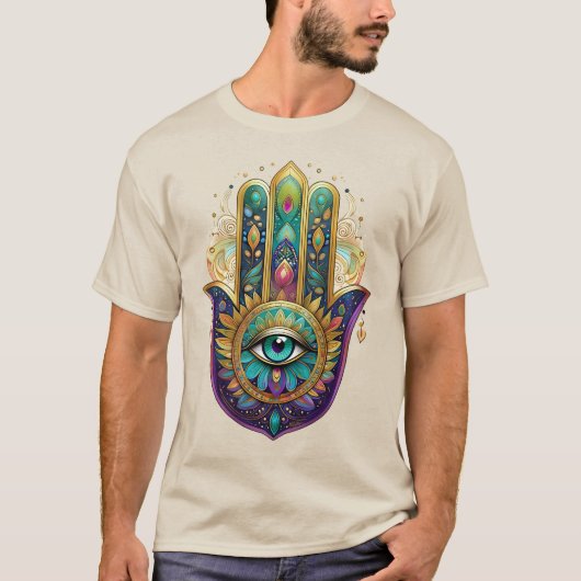 Violet Green Gold Petals Hamsa Turquoise Third Eye T-Shirt (Vorderseite)