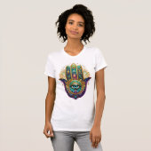 Violet Green Gold Petals Hamsa Turquoise Third Eye T-Shirt (Vorne ganz)