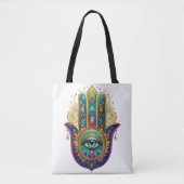 Violet Green Gold Petals Hamsa Turquoise Third Eye Tasche (Vorderseite)