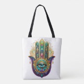 Violet Green Gold Petals Hamsa Turquoise Third Eye Tasche (Rückseite)