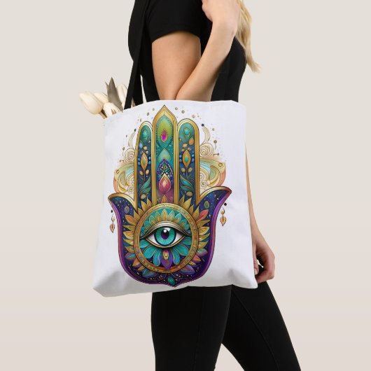 Violet Green Gold Petals Hamsa Turquoise Third Eye Tasche (Von Nahem)