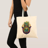 Violet Green Gold Petals Hamsa Turquoise Third Eye Tragetasche (Vorderseite (Produkt))