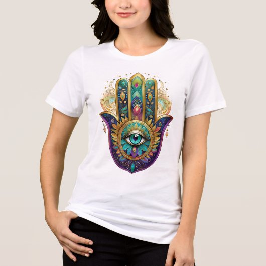 Violet Green Gold Petals Hamsa Turquoise Third Eye Tri-Blend Shirt (Vorderseite)