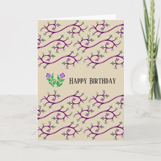 Violet & Green Vine Design Happy Birthday Card Karte (Vorderseite)