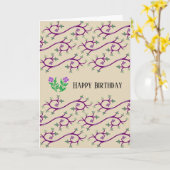 Violet & Green Vine Design Happy Birthday Card Karte (Gelbe Blume)