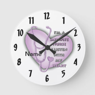 Violet Heart Hebamme Krankenschwester Runde Wanduhr