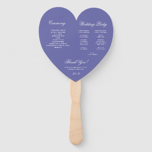 Violet Heart Wedding Program Calligraphy Fächer (Rückseite)