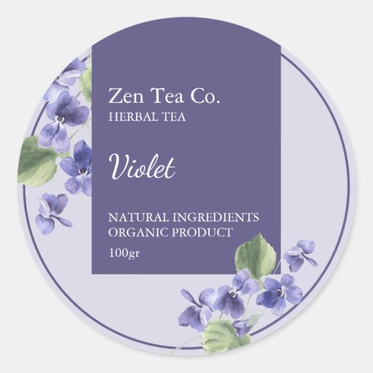 Violet Herbal Tea Business Label Runder Aufkleber (Vorderseite)