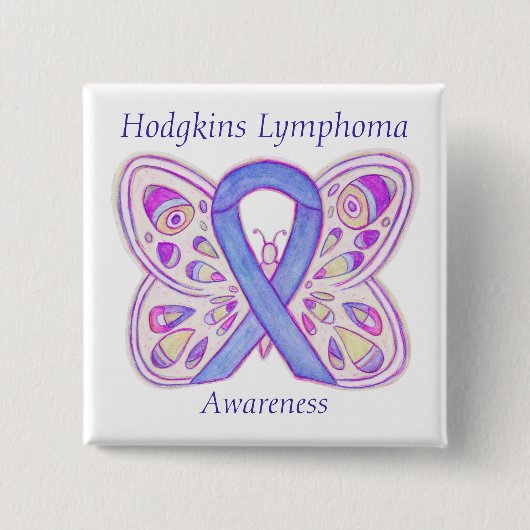 Violet Hodgkins Lymphoma Ribbon Butterfly Buttons (Vorderseite)