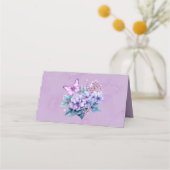 Violet Hydrangea Blumenschmetterling Hochzeitstisc Platzkarte (Rückseite)