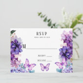 Violet Hydrangea Floral Butterfly RSVP Karten (Stehend Vorderseite)