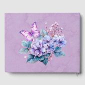 Violet Hydrangea Floral Butterfly Wedding Gästebuch (Rückseite)