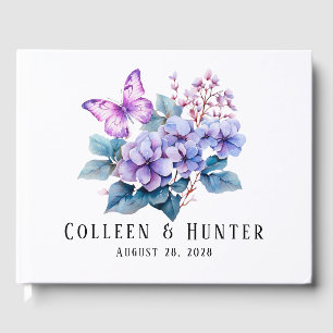 Violet Hydrangea Floral Butterfly Wedding Gästebuch