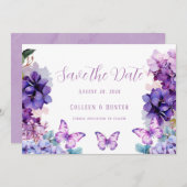 Violet Hydrangea Schmetterling speichert die Datum Einladung (Vorne/Hinten)