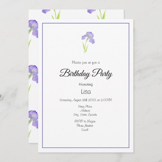 Violet Iris und Iris Pattern Einladung (Vorne/Hinten)