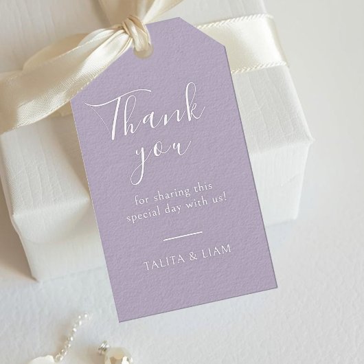 Violet Lavendel | Chic Script Danke Hochzeit Geschenkanhänger