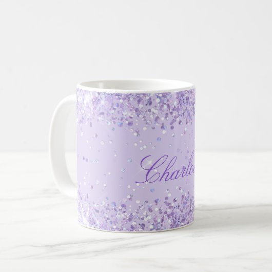 Violet Lavendel Glitzer Staubzw. Staubzettel Kaffeetasse (Vorderseite Links)
