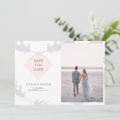 Violet Lavendel & Peach Foto Save the Date Einladung (Stehend Vorderseite)