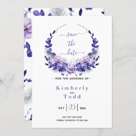 Violet Lavendel & Silver Floral Save the Date Einladung